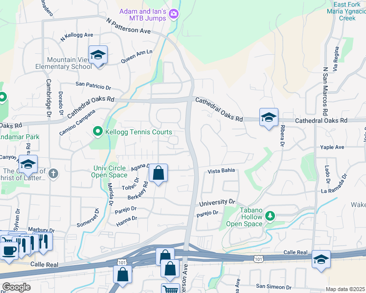 map of restaurants, bars, coffee shops, grocery stores, and more near 5401 Tree Farm Lane in Santa Barbara