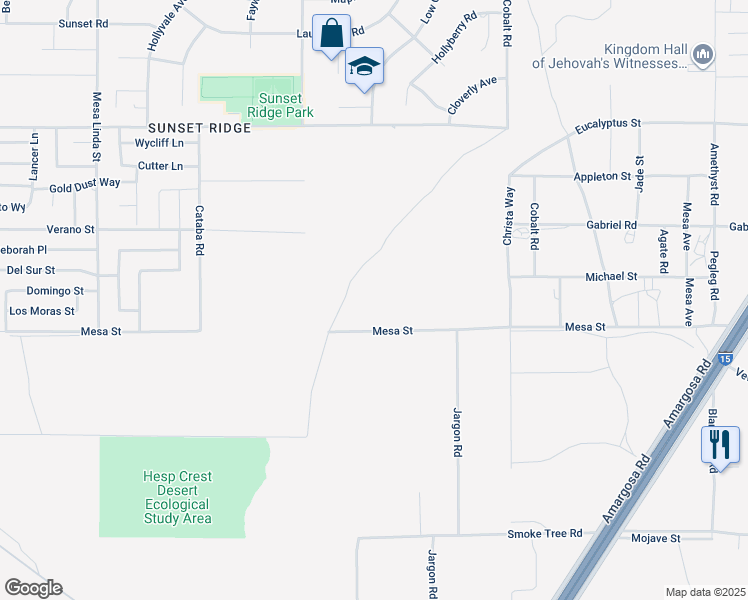 map of restaurants, bars, coffee shops, grocery stores, and more near Mesa Street in Victorville