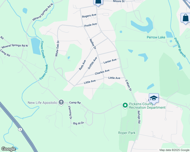 map of restaurants, bars, coffee shops, grocery stores, and more near 304 Little Avenue in Jasper
