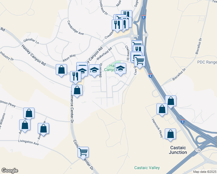 map of restaurants, bars, coffee shops, grocery stores, and more near 29218 Quincy Street in Castaic