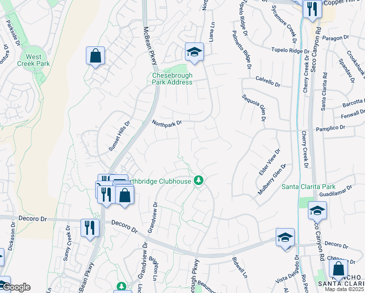 map of restaurants, bars, coffee shops, grocery stores, and more near 27710 Coldsprings Place in Santa Clarita