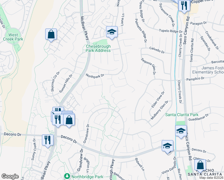 map of restaurants, bars, coffee shops, grocery stores, and more near 27718 Heartwood Court in Santa Clarita