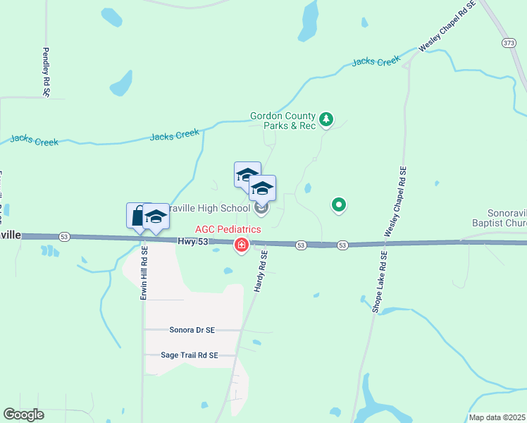 map of restaurants, bars, coffee shops, grocery stores, and more near 7340 Fairmount Highway Southeast in Calhoun