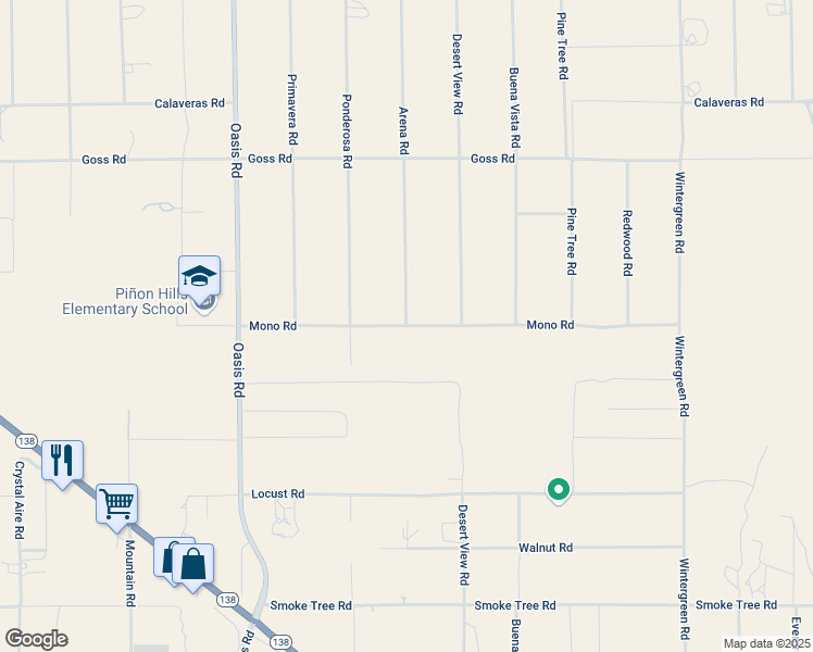 map of restaurants, bars, coffee shops, grocery stores, and more near Mono Road in Pinon Hills