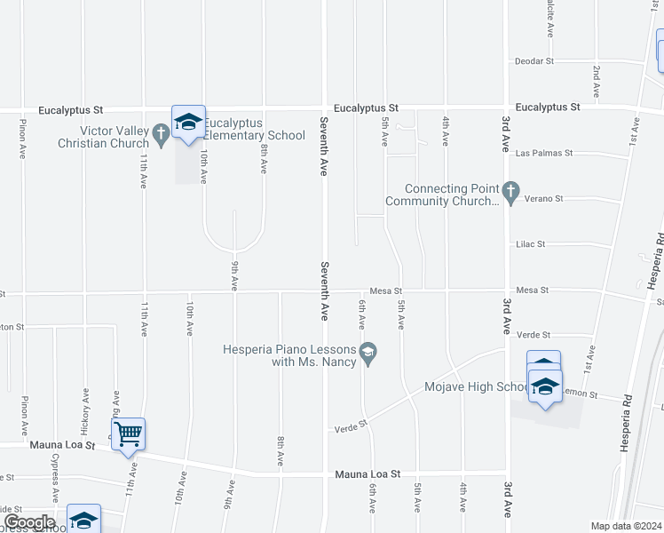 map of restaurants, bars, coffee shops, grocery stores, and more near 10937 Seventh Avenue in Hesperia