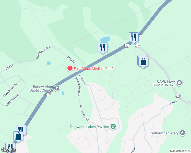 map of restaurants, bars, coffee shops, grocery stores, and more near 120 Paver Lane in Hampstead