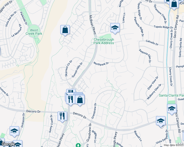 map of restaurants, bars, coffee shops, grocery stores, and more near 27804 Sunflower Court in Santa Clarita