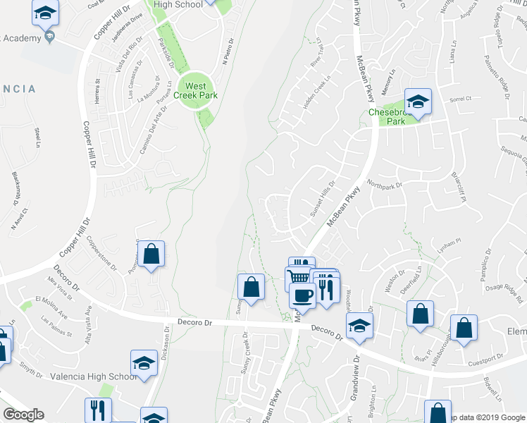 map of restaurants, bars, coffee shops, grocery stores, and more near 27929 Crown Court Circle in Santa Clarita