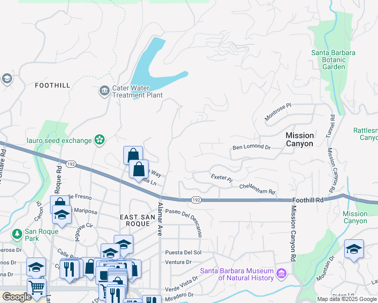 map of restaurants, bars, coffee shops, grocery stores, and more near 2996 Kenmore Place in Santa Barbara