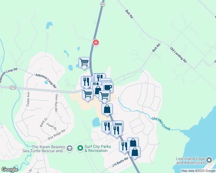map of restaurants, bars, coffee shops, grocery stores, and more near 100 Gateway Condos Drive in Holly Ridge