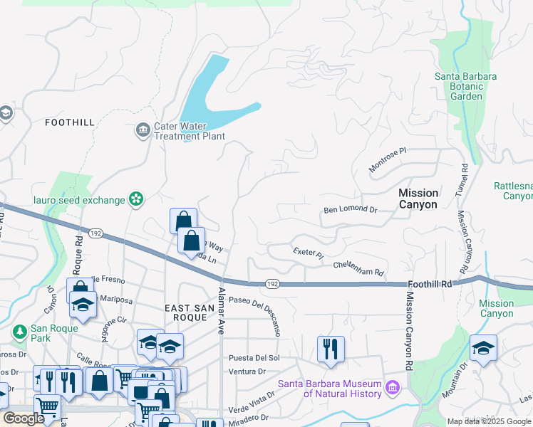 map of restaurants, bars, coffee shops, grocery stores, and more near 2996 Kenmore Place in Santa Barbara