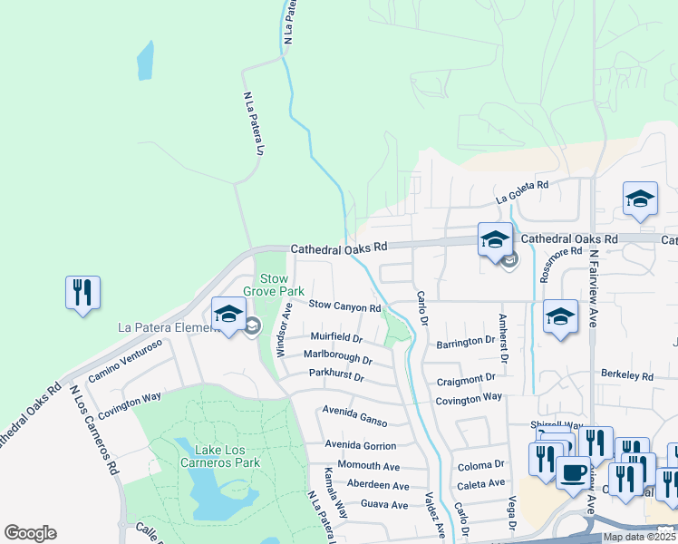 map of restaurants, bars, coffee shops, grocery stores, and more near 650 Edgewood Drive in Goleta