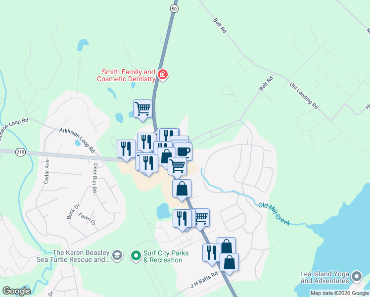map of restaurants, bars, coffee shops, grocery stores, and more near 100 Gateway Condos Drive in Surf City