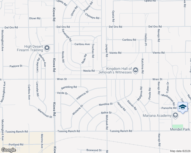 map of restaurants, bars, coffee shops, grocery stores, and more near 21195 Neola Road in Apple Valley