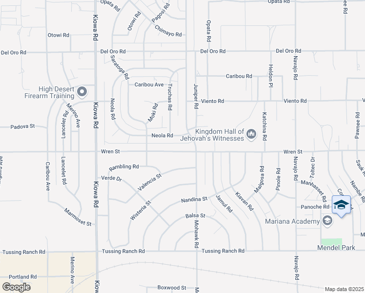map of restaurants, bars, coffee shops, grocery stores, and more near 21246 Wren Street in Apple Valley
