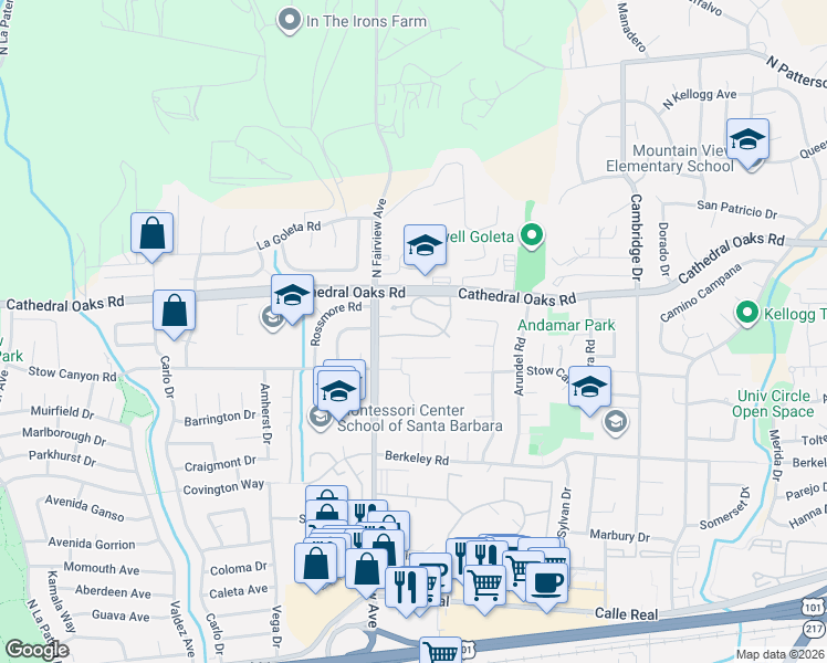 map of restaurants, bars, coffee shops, grocery stores, and more near 5969 Village Terrace Drive in Goleta