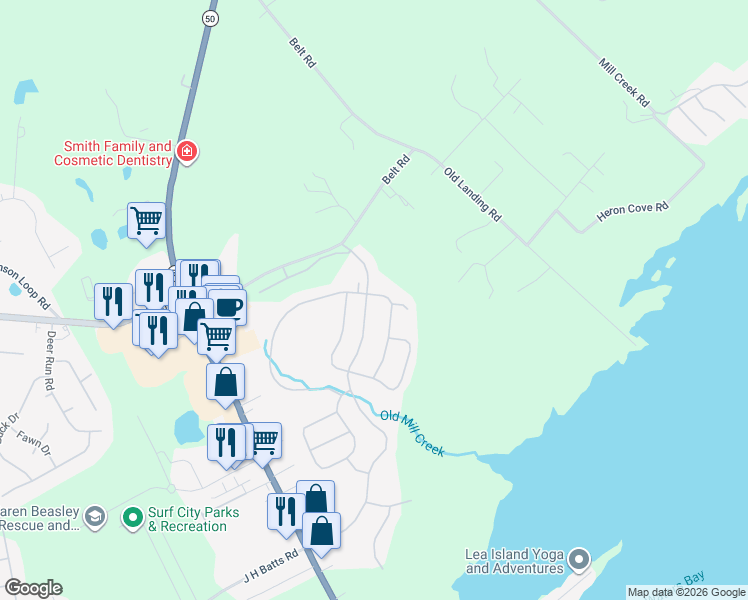 map of restaurants, bars, coffee shops, grocery stores, and more near in Surf City
