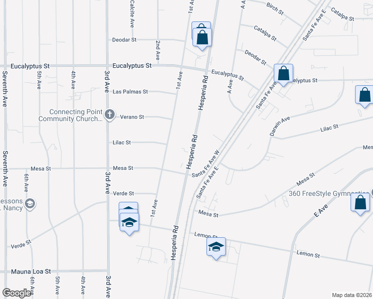 map of restaurants, bars, coffee shops, grocery stores, and more near 10966 Hesperia Road in Hesperia
