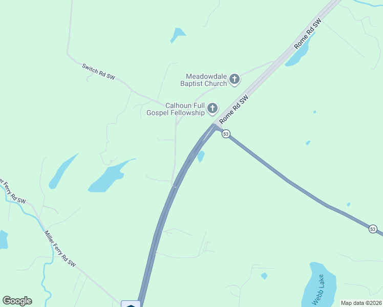 map of restaurants, bars, coffee shops, grocery stores, and more near 2031 Rome Road Southwest in Calhoun