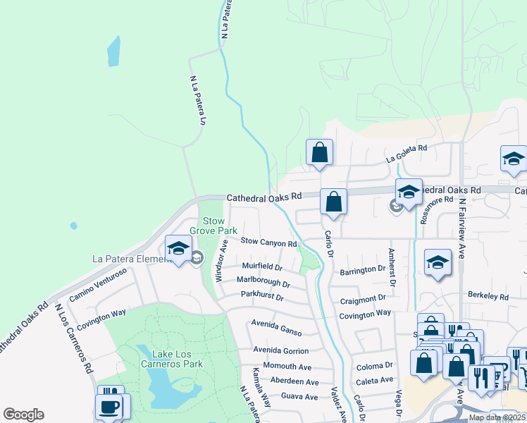 map of restaurants, bars, coffee shops, grocery stores, and more near 650 Edgewood Drive in Goleta