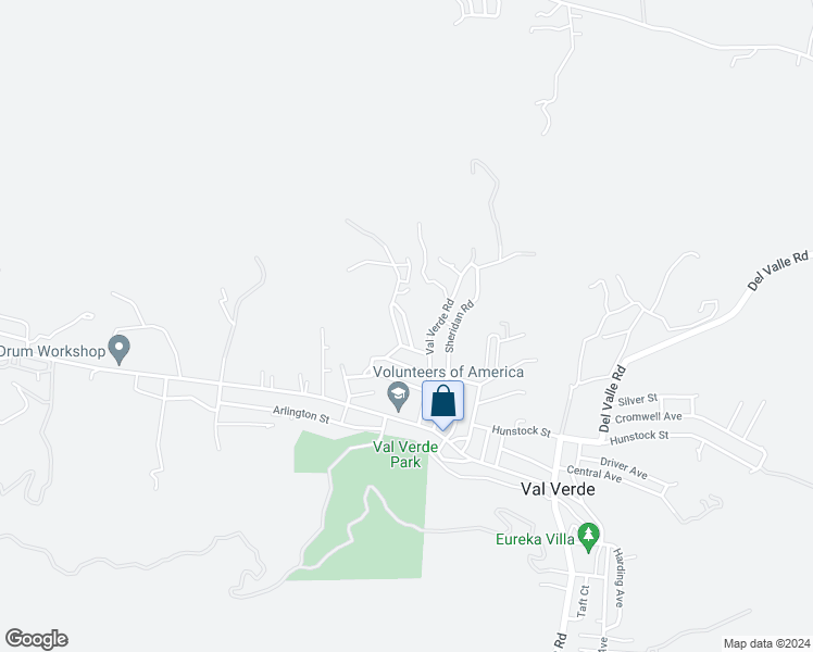 map of restaurants, bars, coffee shops, grocery stores, and more near Kenwood Avenue in Val Verde