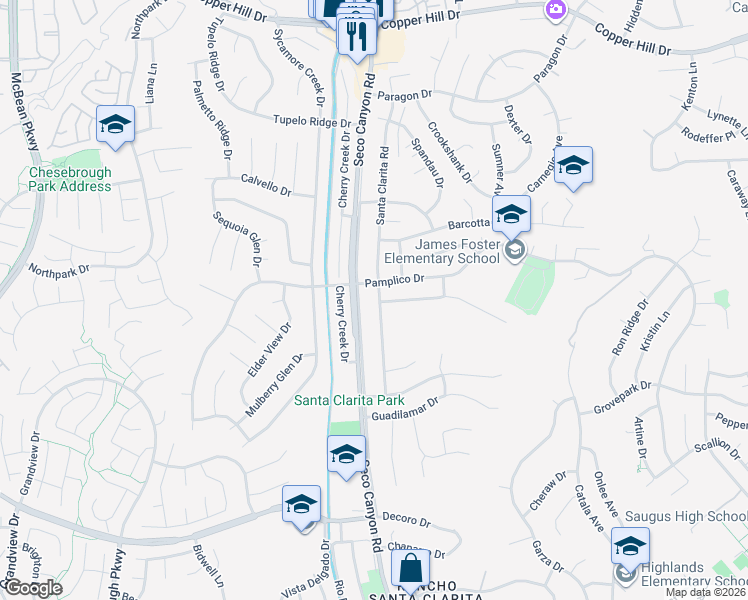 map of restaurants, bars, coffee shops, grocery stores, and more near 27439 Santa Clarita Road in Santa Clarita