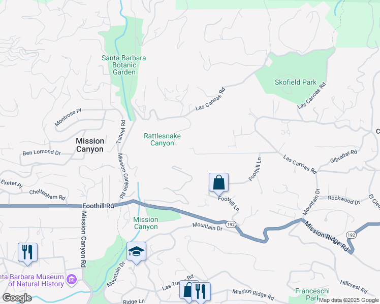 map of restaurants, bars, coffee shops, grocery stores, and more near 2360 Foothill Road in Santa Barbara