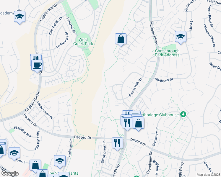 map of restaurants, bars, coffee shops, grocery stores, and more near 27929 Crown Court Circle in Santa Clarita