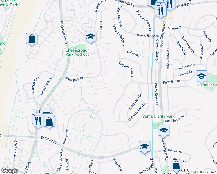 map of restaurants, bars, coffee shops, grocery stores, and more near 27662 Briarcliff Place in Santa Clarita