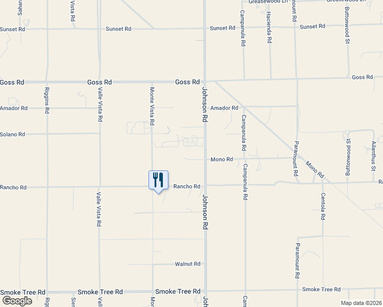 map of restaurants, bars, coffee shops, grocery stores, and more near 11024 Johnson Road in Phelan