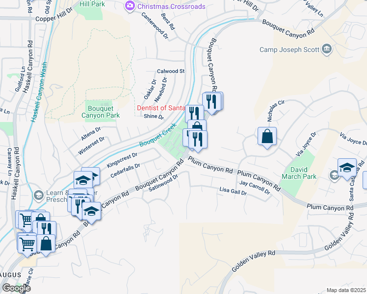 map of restaurants, bars, coffee shops, grocery stores, and more near in Santa Clarita