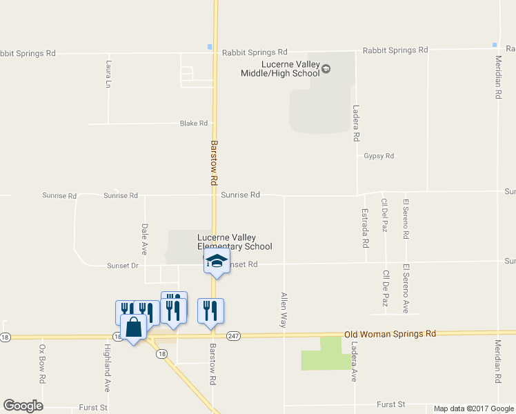 map of restaurants, bars, coffee shops, grocery stores, and more near 10860 Allen Way in Lucerne Valley