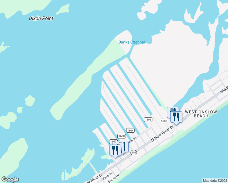 map of restaurants, bars, coffee shops, grocery stores, and more near 6091 6th Street in Surf City