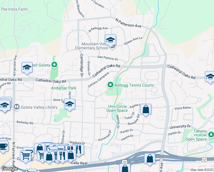 map of restaurants, bars, coffee shops, grocery stores, and more near 5514 Capellina Way in Santa Barbara