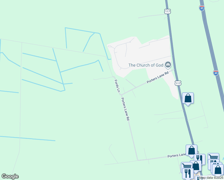 map of restaurants, bars, coffee shops, grocery stores, and more near 1-107 Fords Lane in Pender