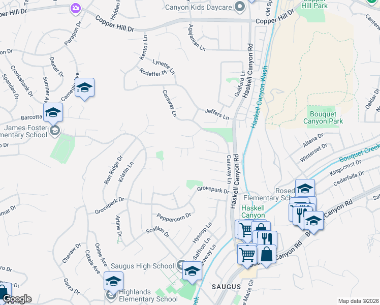map of restaurants, bars, coffee shops, grocery stores, and more near 21683 Allison Drive in Santa Clarita