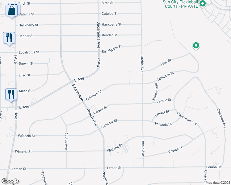 map of restaurants, bars, coffee shops, grocery stores, and more near 18333 Talisman Street in Hesperia