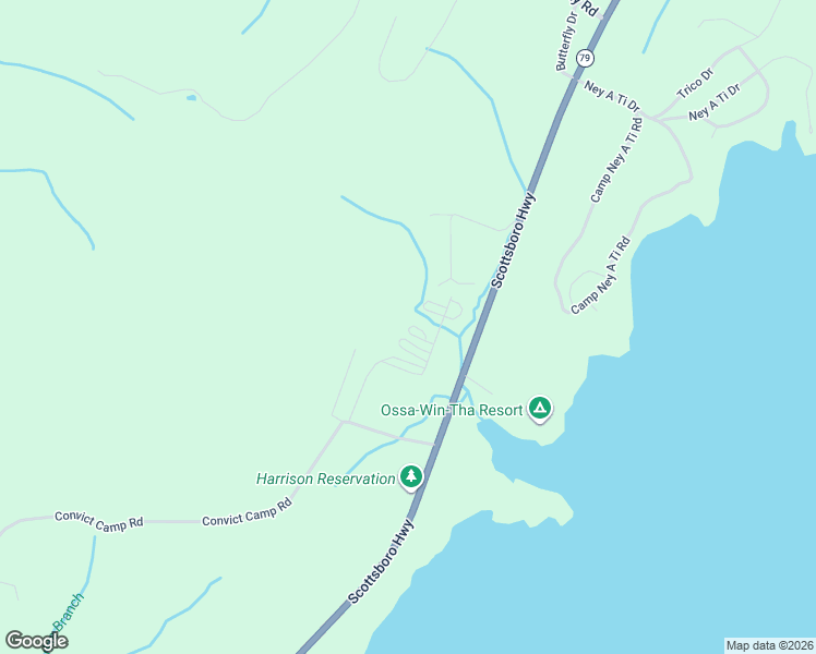 map of restaurants, bars, coffee shops, grocery stores, and more near 40 Convict Camp Road in Guntersville