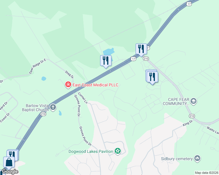 map of restaurants, bars, coffee shops, grocery stores, and more near 106 Paver Ln in Hampstead
