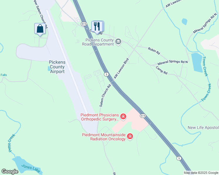 map of restaurants, bars, coffee shops, grocery stores, and more near 0 Salem Church Road in Jasper