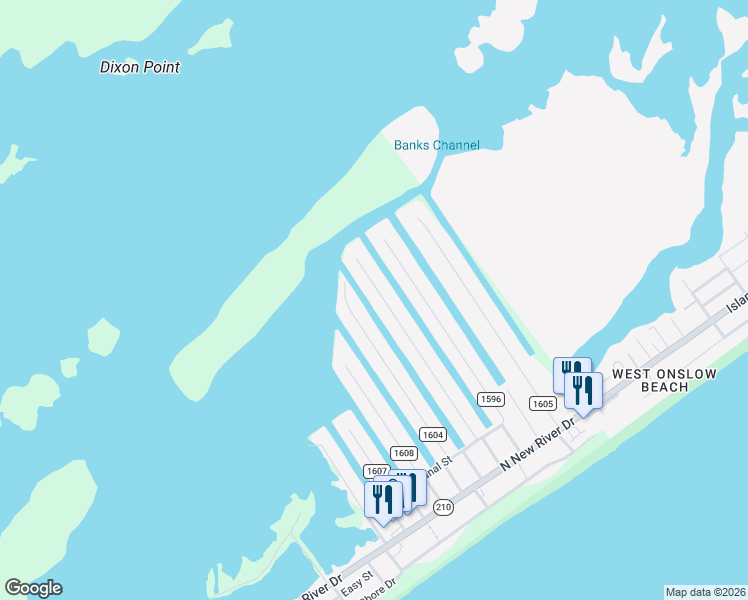 map of restaurants, bars, coffee shops, grocery stores, and more near 6091 6th Street in Surf City