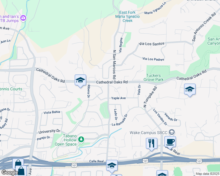 map of restaurants, bars, coffee shops, grocery stores, and more near 747 North San Marcos Road in Santa Barbara