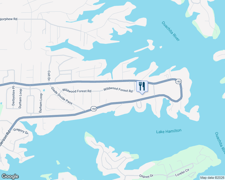 map of restaurants, bars, coffee shops, grocery stores, and more near 129 Wildwood Forest Road in Rockwell