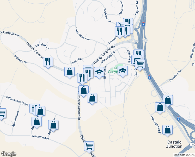 map of restaurants, bars, coffee shops, grocery stores, and more near 28032 Nantucket Street in Castaic