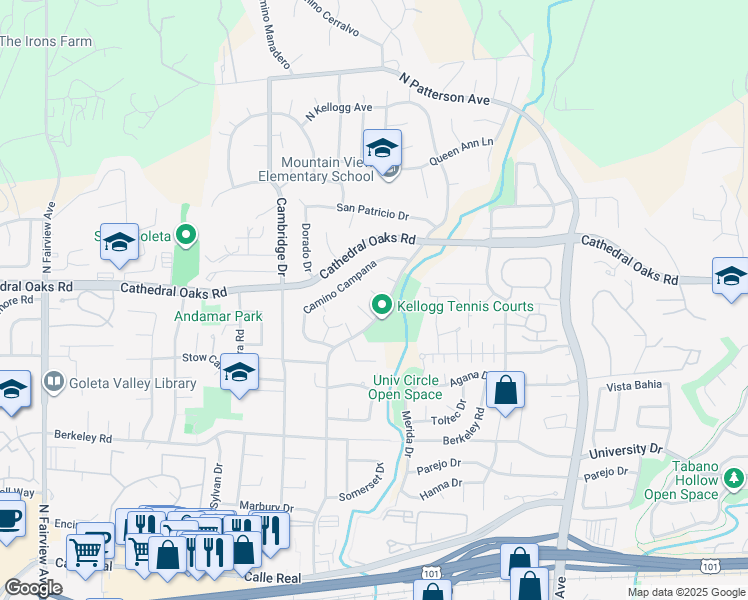 map of restaurants, bars, coffee shops, grocery stores, and more near 5514 Capellina Way in Santa Barbara