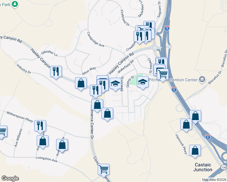 map of restaurants, bars, coffee shops, grocery stores, and more near 28032 Nantucket Street in Castaic