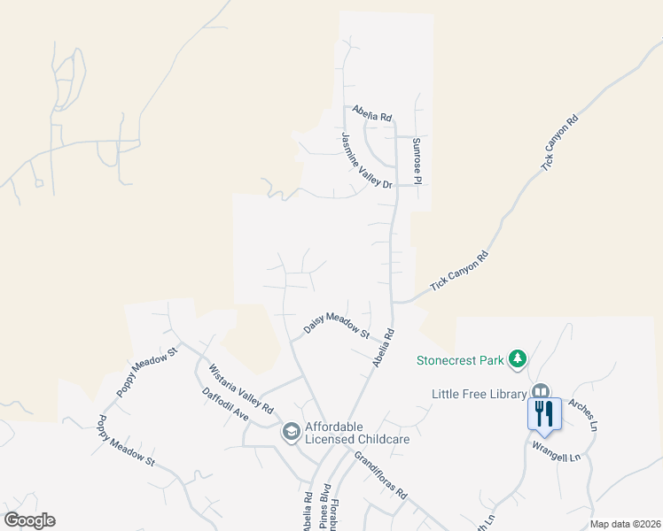 map of restaurants, bars, coffee shops, grocery stores, and more near 14708 Sundance Place in Santa Clarita