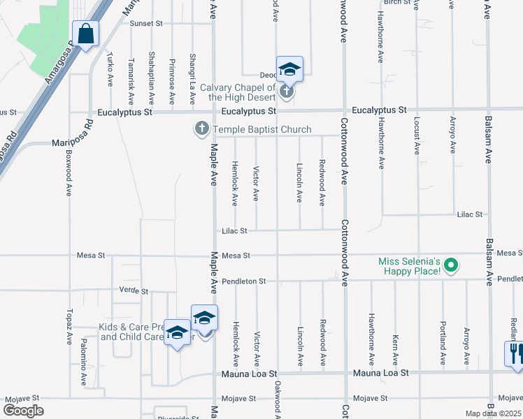map of restaurants, bars, coffee shops, grocery stores, and more near 11031 Victor Avenue in Hesperia
