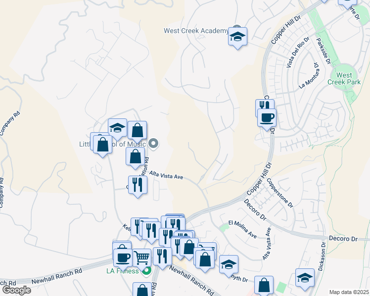 map of restaurants, bars, coffee shops, grocery stores, and more near 28253 Forge Court in Santa Clarita