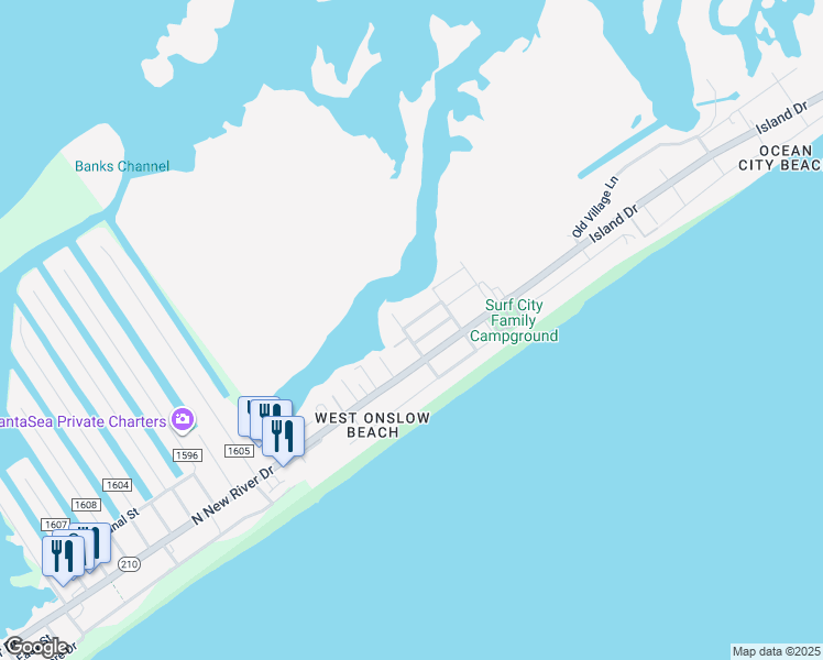 map of restaurants, bars, coffee shops, grocery stores, and more near 2126 Wicker Street in North Topsail Beach